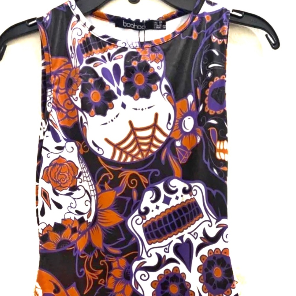 Boohoo Web Skeleton Skull Halloween Body Suit